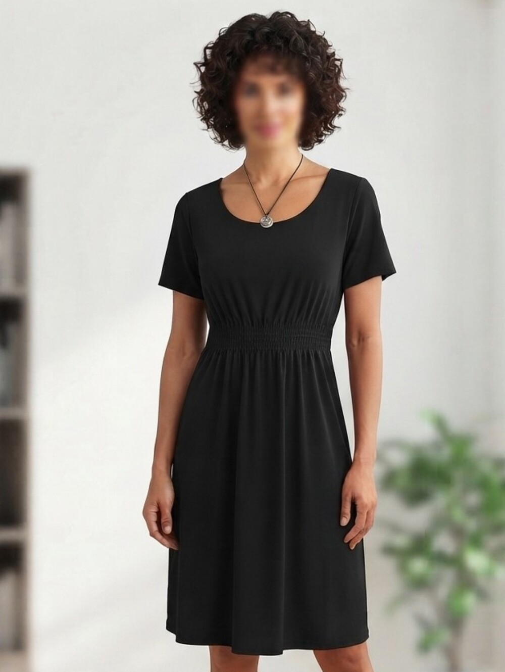 Daisy Fuentes Black Smocked Waist Short Sleeve Midi Dress NWT XL Onyx